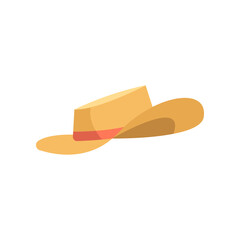 Yellow and orange hat for summer holidays vector illustration. Accessory or hat isolated on white background. Traveling, vacation concept