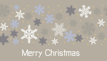 Elegant blizzard of multicolored decorative snowflakes. Merry Christmas text. Holiday banner for celebration decoration design