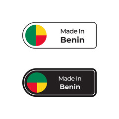Made in Benin labels design set with flag and text in two different style