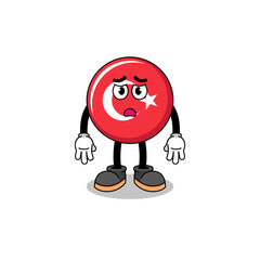 turkey flag cartoon illustration with sad face