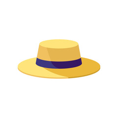 Yellow and purple hat for summer holidays vector illustration. Accessory or hat isolated on white background. Traveling, vacation concept