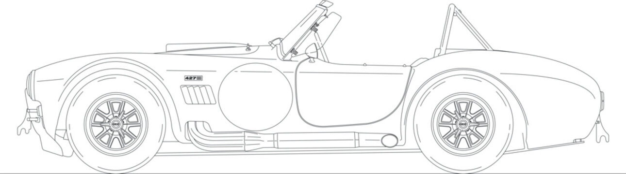 United States, Year 1963, Shelby Cobra 427 Vintage Spider Sport Car, Outlined On The White Background, Illustration