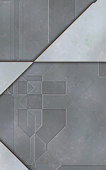 Layered panels. Futuristic abstract wallpaper. Geometric technological reflective background.3D metallic texture. Spaceship  pattern surface.