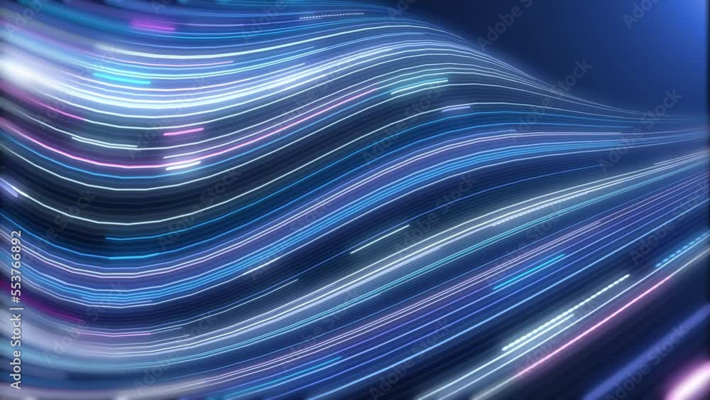 Poster Abstract 3d landscape colorful curve, swirl lines moving. Spiral swirl dynamic wave. Glow pattern digital technology modern design 4K motion background concept.
