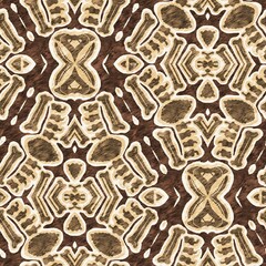 Mosaic geometric dark brown seamless texture pattern. Trendy kaleidoscope woven design for printed fabric. Rough abstract textile design. 