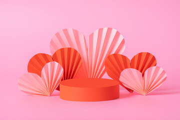 Podium stage or pedestal and paper hearts. Decorations to Valentines day for your products