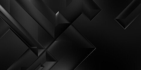 Black 3d geometric background. Trendy luxury minimalist design. Geometrical template. Premium abstract wallpaper with dark elements. Exclusive design for poster, brochure, presentation, website.