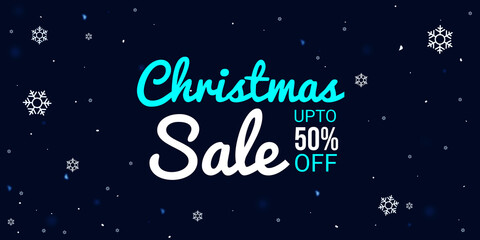 Christmas Sale up to fifty percent off banner design with snow falling and typography in the center. Modern Christmas sale concept background