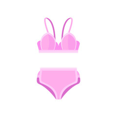 Pink stylish swimsuit for women vector illustration. Bikini top and bottom, bra, panties isolated on white background. Fashion, swimwear, summer concept
