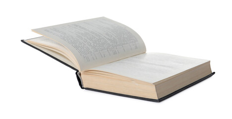 Open old hardcover book isolated on white