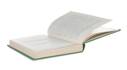 Open old hardcover book isolated on white