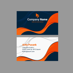 Fototapeta premium business card template of wave abstract backgroun, orange and blue collor