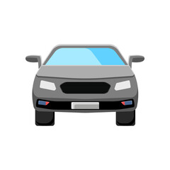 Obraz premium Front view of grey car vector illustration. Grey modern car isolated on white background. Transport, transportation, traveling concept