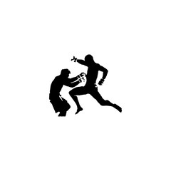 Kickboxers icon. Simple style kickboxing fight tournament poster background symbol. Kickboxers brand logo design element. Kickboxers t-shirt printing. vector for sticker.