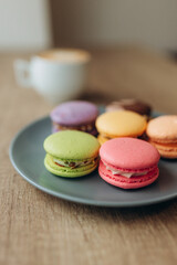 Colorful macaroons on plate
