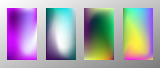 Fototapeta premium Abstract bright gradient background. Set of 4 backgrounds. Creative modern vector illustration. Holographic spectrum for coating.