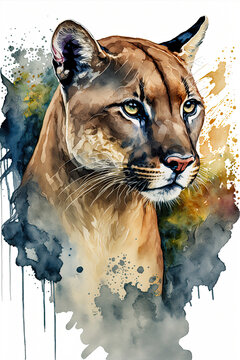 Watercolor Painting Of A Florida Panther. Generative AI