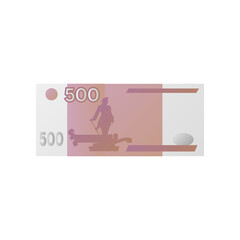 Five hundred rubles banknote, cash money of Russia. Vector illustration of paper currency and banknote. Cartoon design of five hundred Russian rubles isolated on white background. Bank, finance