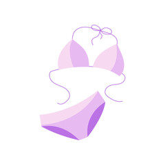 Purple swimsuit for summer holidays vector illustration. Swimwear or clothes isolated on white background. Traveling, vacation concept