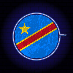 Republic Congo neon grunge flag on wall backgrond. Vector illustration.