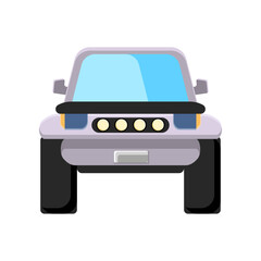Front view of silver car with big wheels vector illustration. Grey car isolated on white background. Transport, transportation, traveling concept