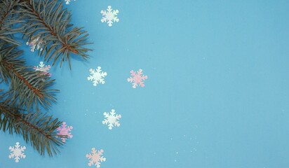 Fototapeta na wymiar christmas background with tree and snowflakes