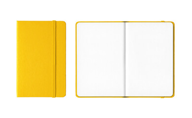 Yellow closed and open notebooks isolated on transparent background