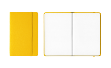 Yellow closed and open notebooks isolated on transparent background