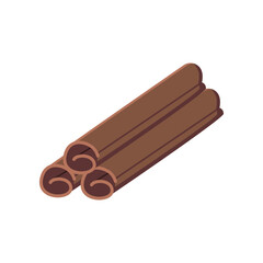 Three rolled sticks of cinnamon cartoon illustration. Tasty fall and Halloween dessert isolated on white background. Food, beverage concept.
