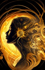 Concept image of golden spiritual vibrations of the soul. Generative AI, this image is not based on any original image, character or person.