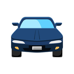 Obraz premium Front view of dark blue car vector illustration. Dark blue modern car isolated on white background. Transport, transportation, traveling concept