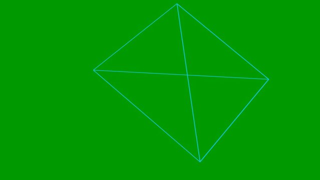Animated blue linear pyramid. Geometric shape. Looped video. Vector illustration isolated on green background.