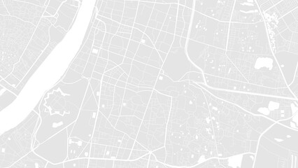 White and light grey Kolkata city area vector background map, roads and water illustration. Widescreen proportion, digital flat design.