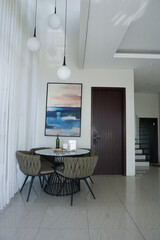 Living room interior with
industrial theme.