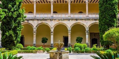 Cloister of the Monastery of Yuste, founded by the Hieronymite Order of monks in 1402, in the small...