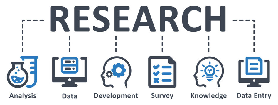 Research Icon - Vector Illustration . Research, Analysis, Data, Survey, Development, Fact, Knowledge, Data Entry, Infographic, Template, Concept, Banner, Pictogram, Icon Set, Icons .