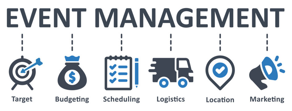 Event management icon - vector illustration . event, management, target, budgeting, scheduling, logistics, location, marketing, infographic, template, presentation, concept, banner, icon set, icons .