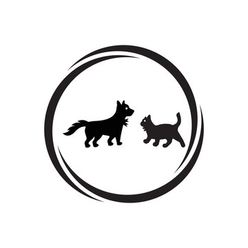 Circle dog and cat animal logo . icon logo . silhouette logo 
