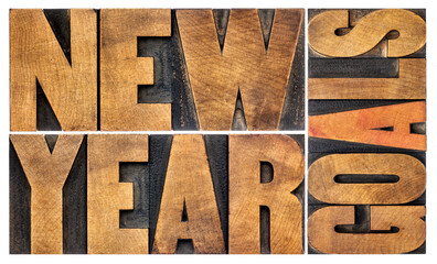 New Year goals - resolution and goal setting concept - isolated text in letterpress wood type