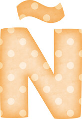 Uppercase Letter Ñ Polka Dot alphabet in orange tone