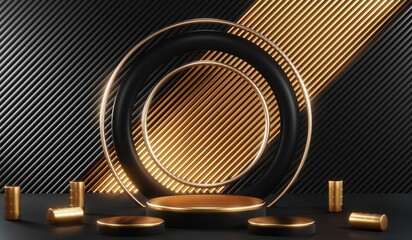 3D rendering of blank product background for cream cosmetics Modern black podium background