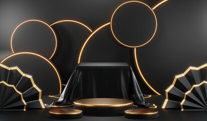 3D rendering of blank product background for cream cosmetics Modern black podium background
