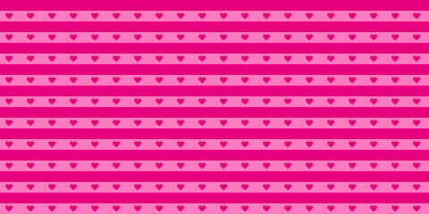 Valentines day background. Pink hearts seamless pattern. Pink Strip with heart Love romantic theme. Vector abstract texture with hearts. Stylish minimal design for wrapping fabric cloth print wedding