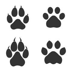 Fototapeta premium Set of animal paws in gray. Different animal paw print vector illustrations for your web site design, logo, app, UI. EPS10.