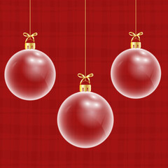 Fototapeta premium Glass ball Christmas on red background. Merry Christmas and happy new year with a glass ball Christmas red background. Christmas and new year background holidays. Vector illustration