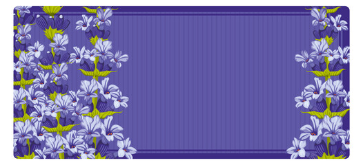 Purple flowers card background. Decorative floral template
