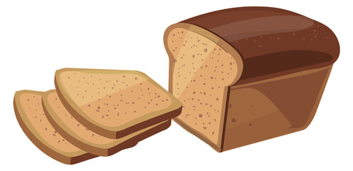 Brown rye bread cutted with slices. Fresh bakery cartoon icon