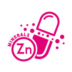 Minerals zinc icon and capsule pink form simple line isolated on white background. Medical symbol science concept. Vector EPS10 illustration.