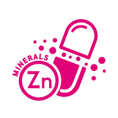 Obraz premium Minerals zinc icon and capsule pink form simple line isolated on white background. Medical symbol science concept. Vector EPS10 illustration.