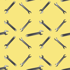 Seamless pattern of wrench on yellow background 3в.